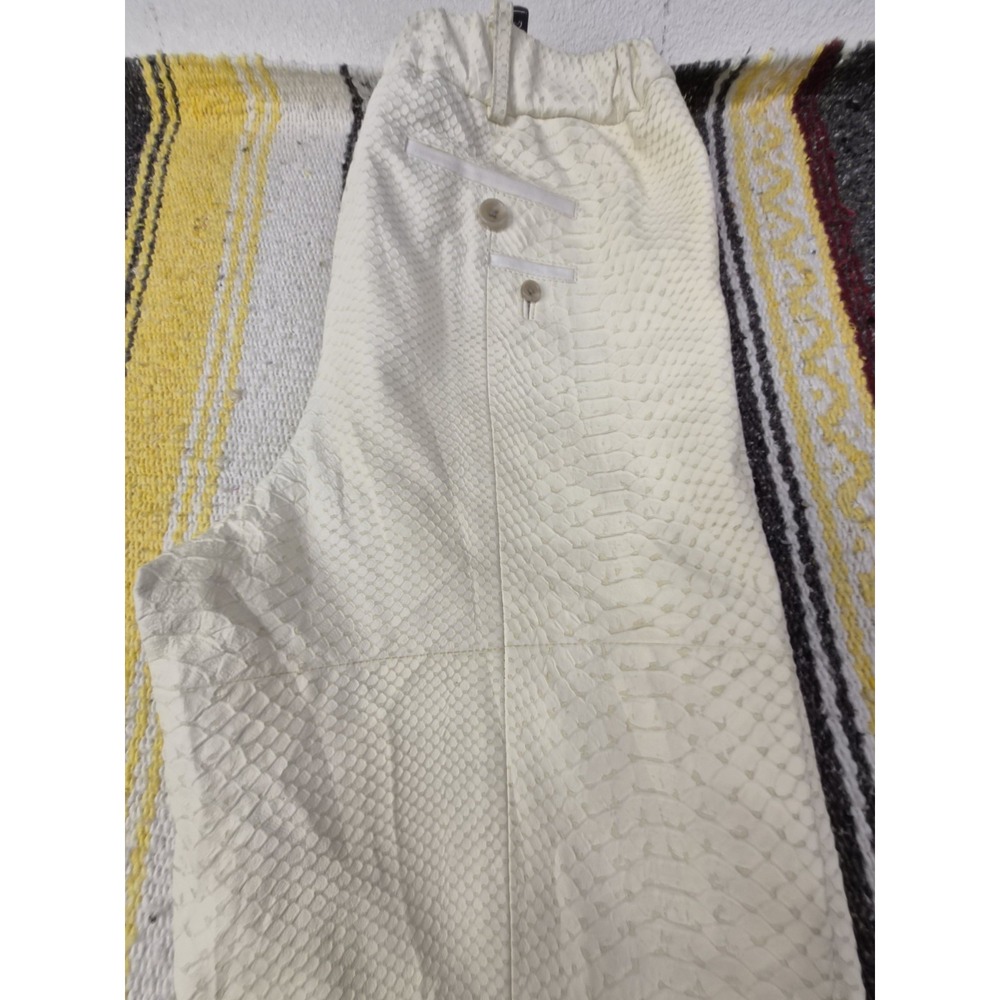 Yigal Azrouël 100% Lamb Leather Croc-Embossed Pants - Winter White - Size 2 - Picture 4 of 16